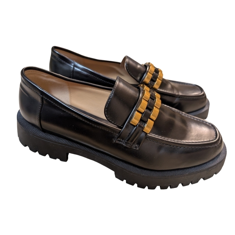 Zara Black Gold Loafers Chunky Treaded Sole